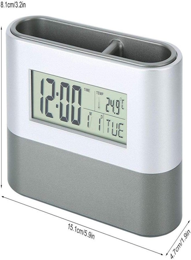 NXZ Oval Desk Stand Pen Holder Table Clock Office Decore Digital Clock Pen Holder - Image 2